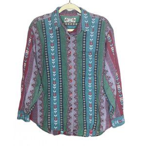 Vtg Angelique Womens Top Shirt Size Large Western Floral Button Up Embroidered